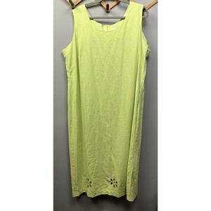 A.K.C. Linen Blend Dress Women's 2X Tank Dress Back‎ Zip Back Slit Cutouts Green